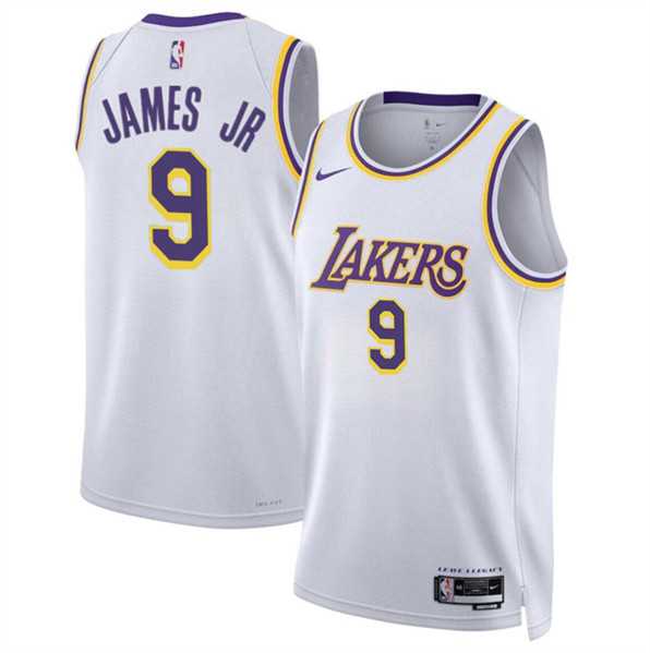 Mens Los Angeles Lakers #9 Bronny James Jr. White 2024 Draft Association Edition Stitched Basketball Jersey Dzhi